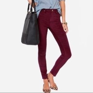 J Crew wine toothpick ankle corduroy pants sz 27